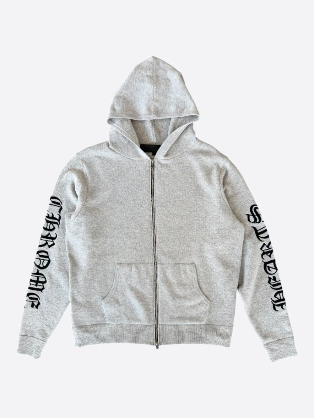 Chrome Hearts Grey & Black Embroidered Cashmere Zip Up Hoodie